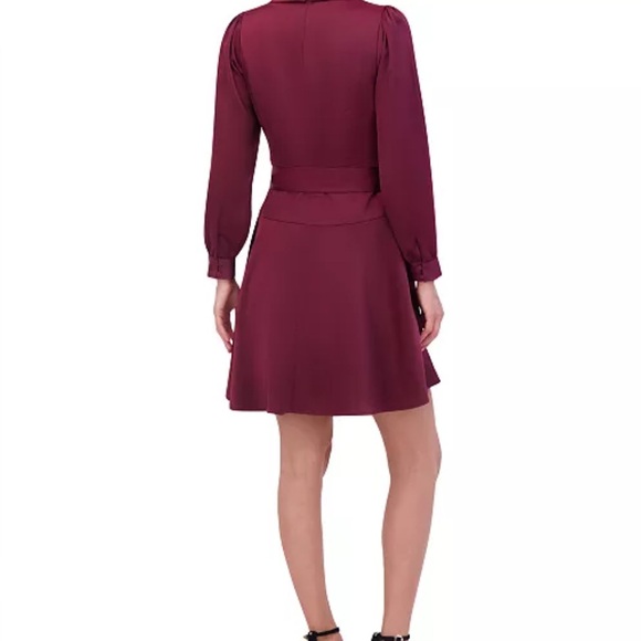 Elegant Burgundy Wrap Dress - Picture 3 of 8